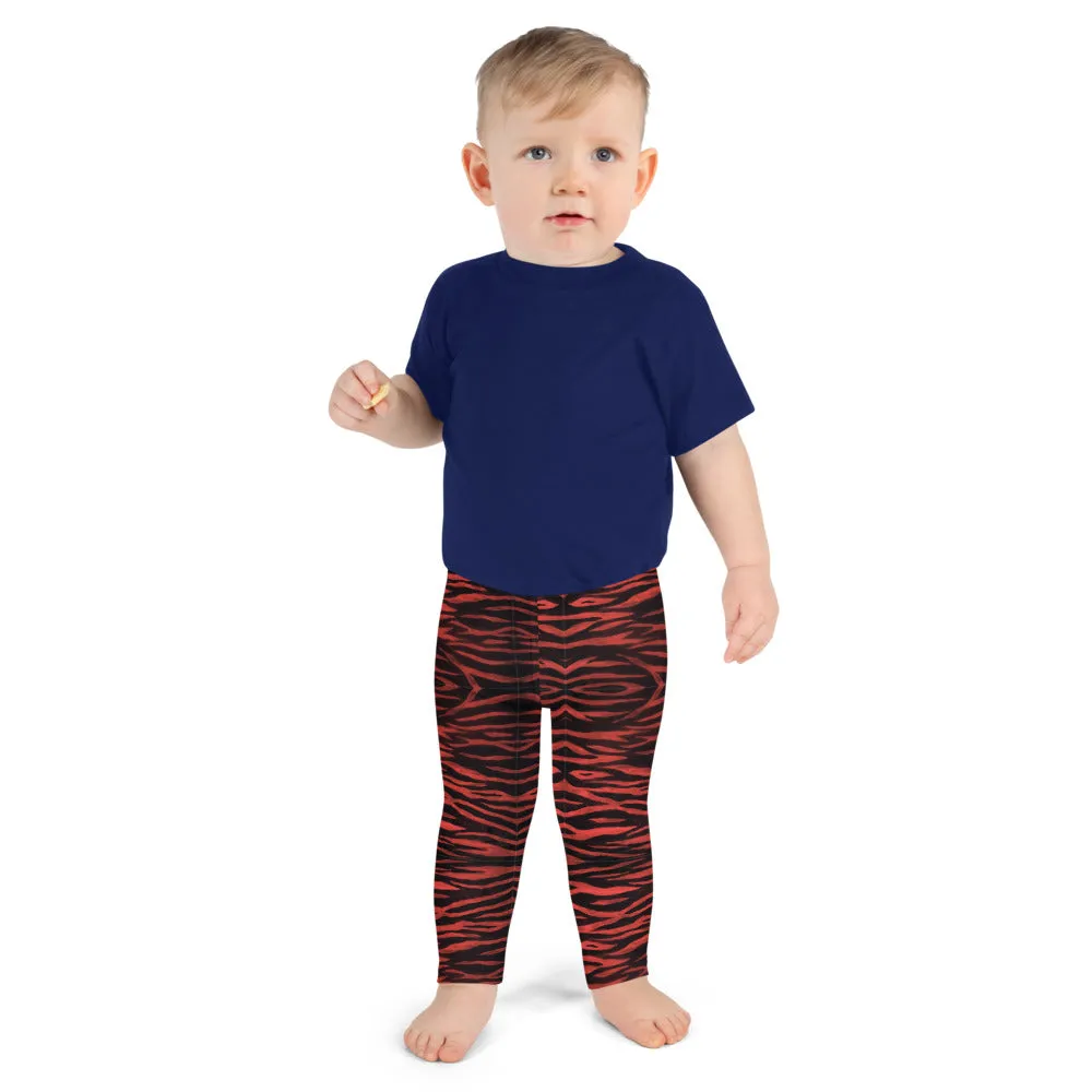 Red Tiger Striped Kid's Leggings, Animal Print Designer Boy's or Girl's Tights-Made in USA/EU