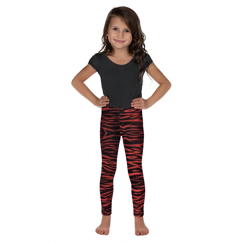 Red Tiger Striped Kid's Leggings, Animal Print Designer Boy's or Girl's Tights-Made in USA/EU