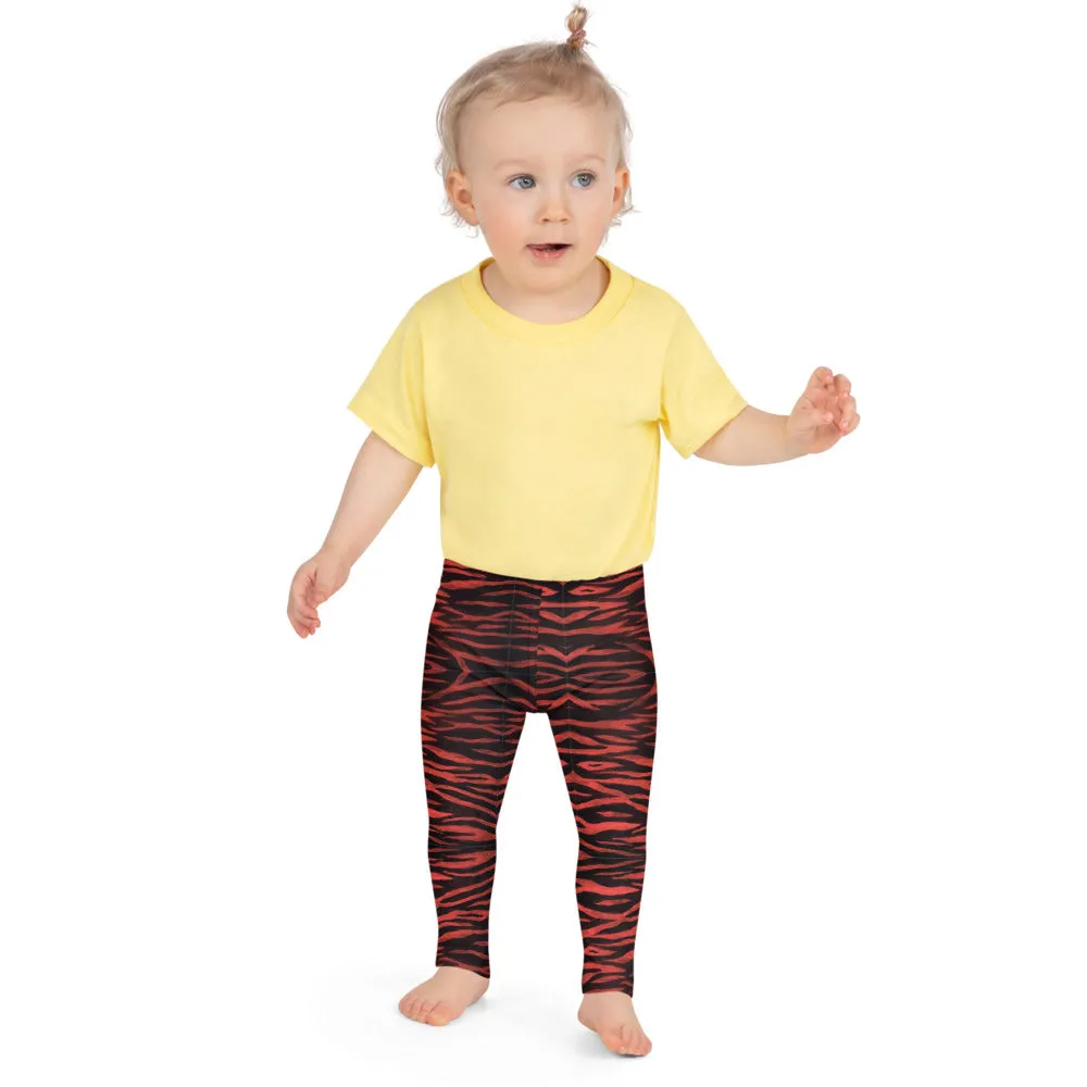 Red Tiger Striped Kid's Leggings, Animal Print Designer Boy's or Girl's Tights-Made in USA/EU