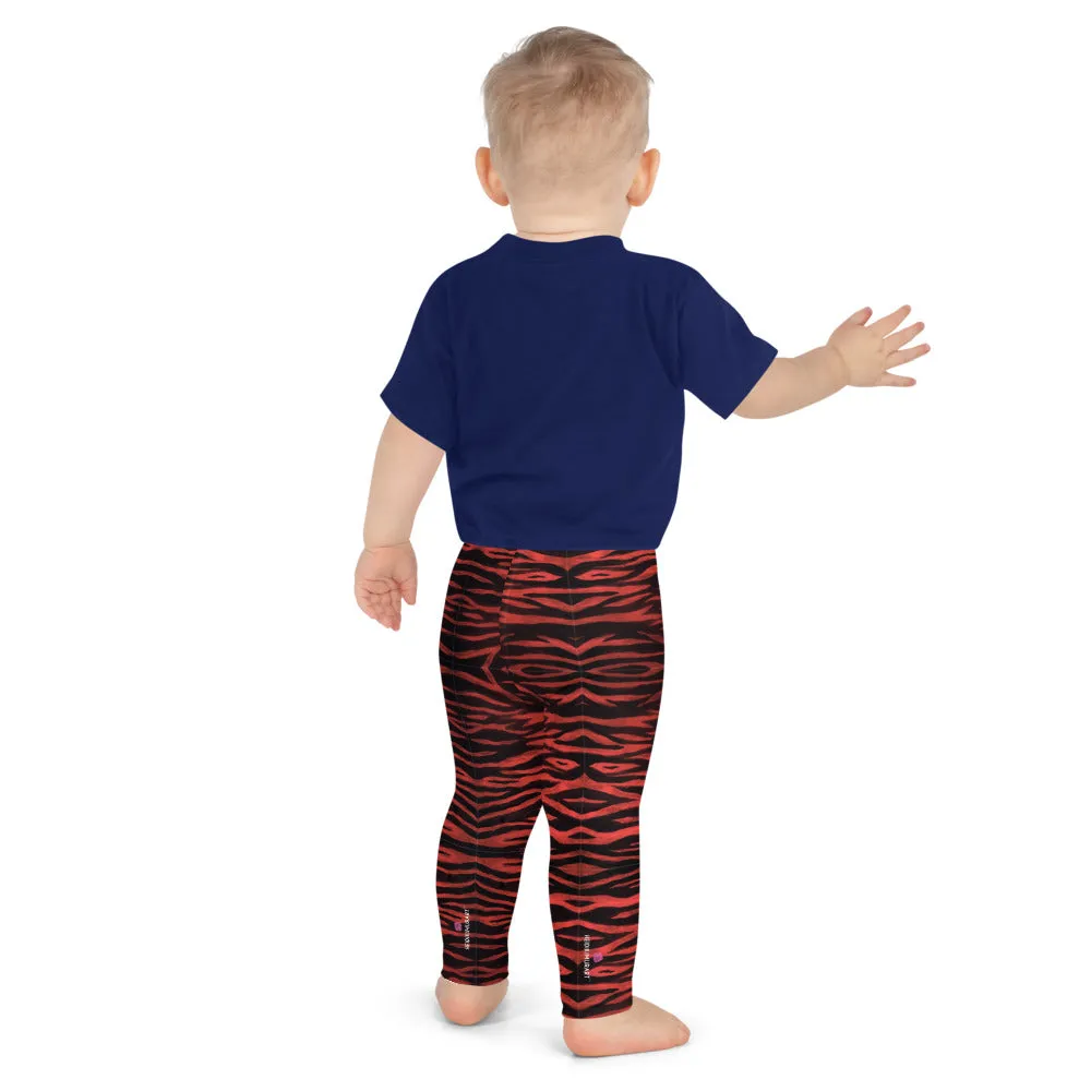 Red Tiger Striped Kid's Leggings, Animal Print Designer Boy's or Girl's Tights-Made in USA/EU