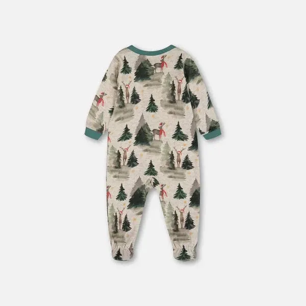 Reindeer Gray Organic Cotton Footie Pajamas