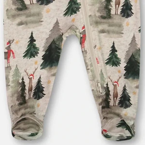 Reindeer Gray Organic Cotton Footie Pajamas