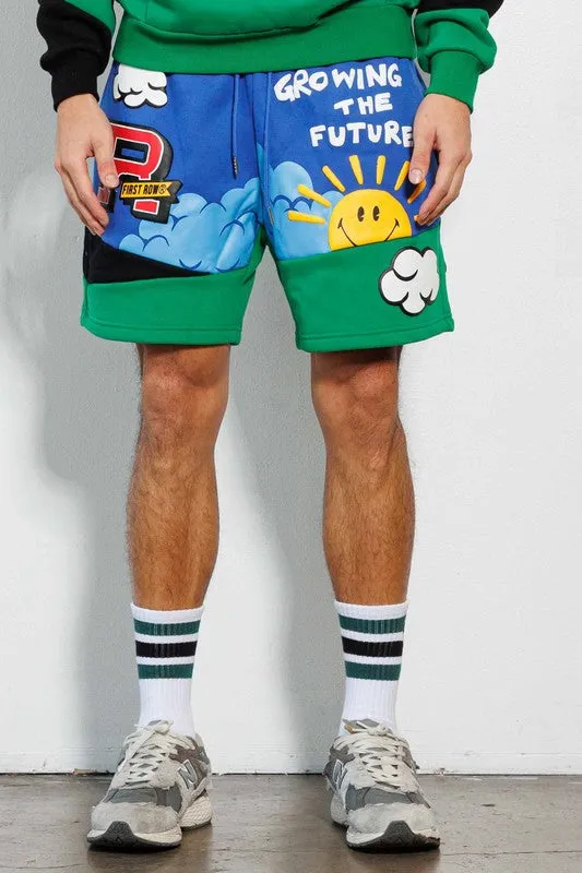 Royal Think Green Cut&Sew Graphic Shorts