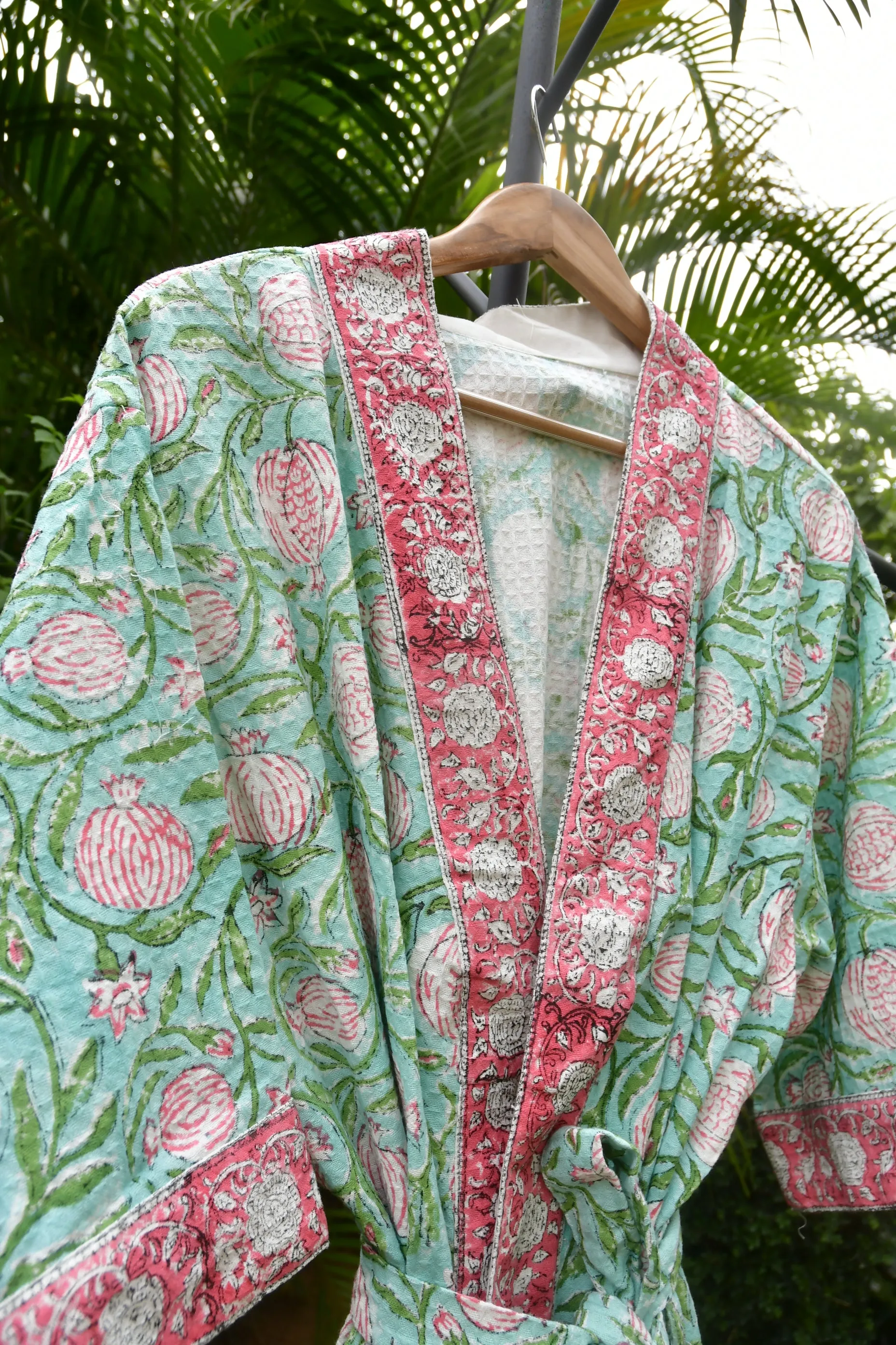 Sea Green Pomegranate Waffle Cotton Bathrobe (Eco-Friendly Luxury)