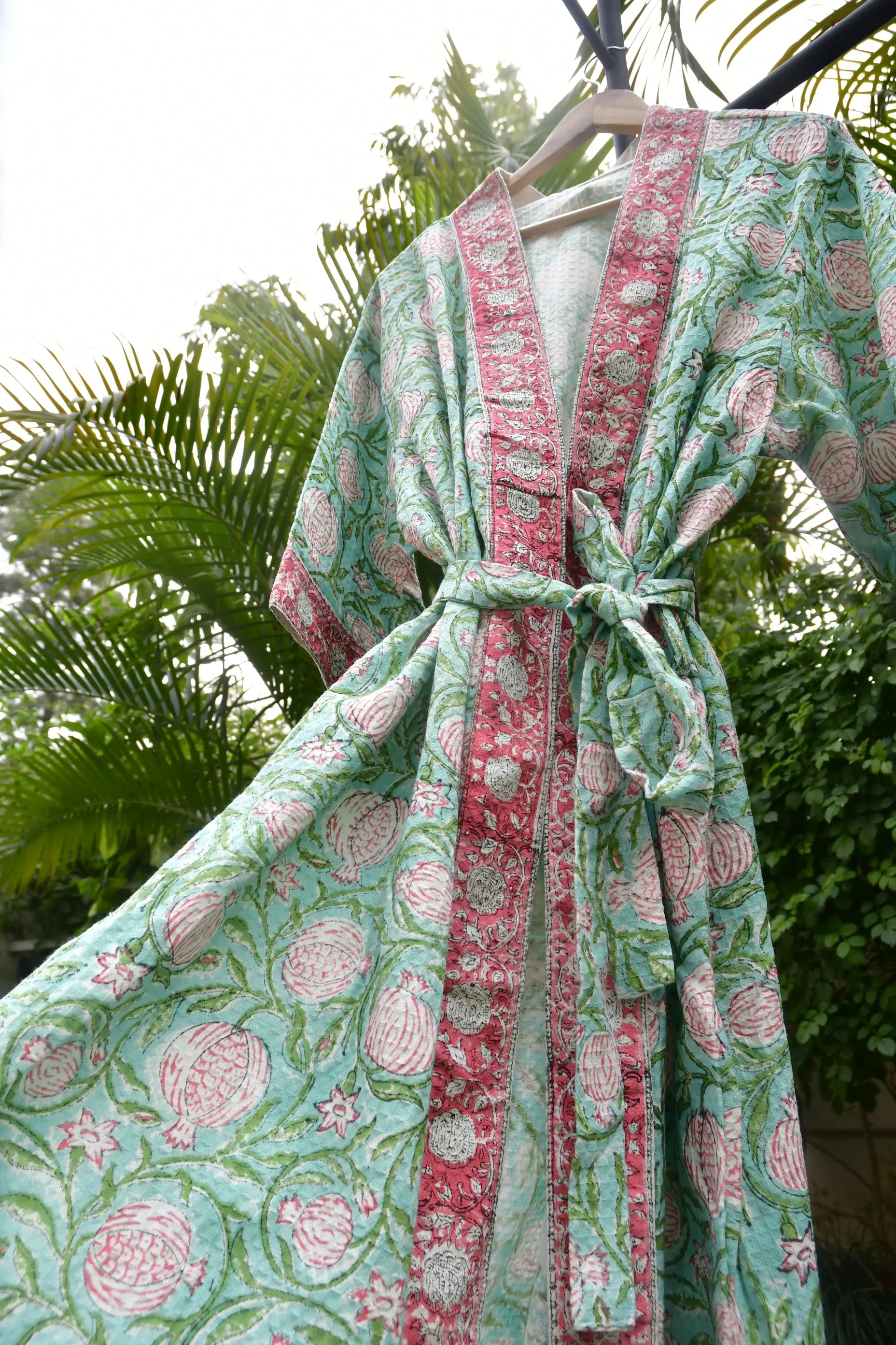 Sea Green Pomegranate Waffle Cotton Bathrobe (Eco-Friendly Luxury)