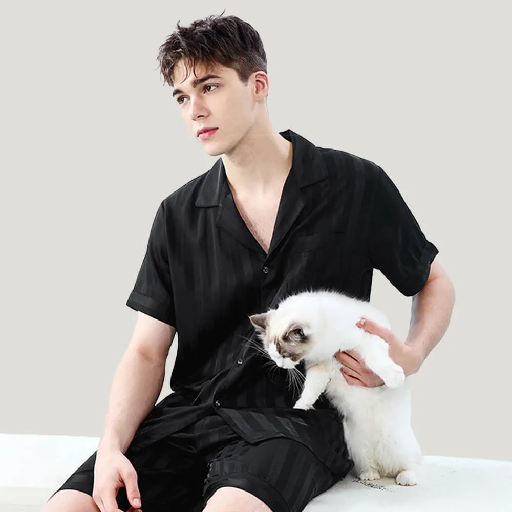 Silky Cooling Textured Couple Short Sleeve Pajama Sets - Pet Hair Resistant