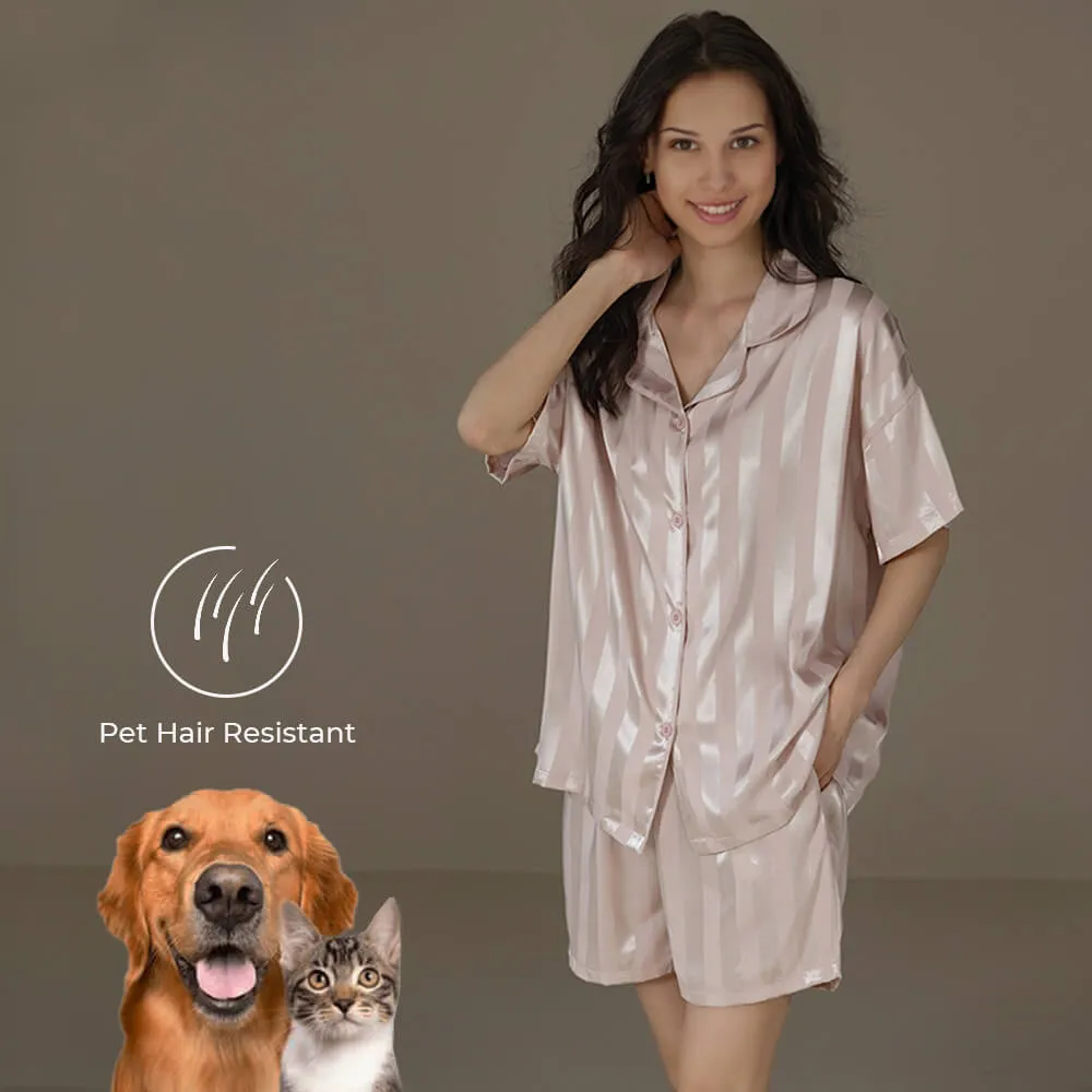 Silky Cooling Textured Couple Short Sleeve Pajama Sets - Pet Hair Resistant