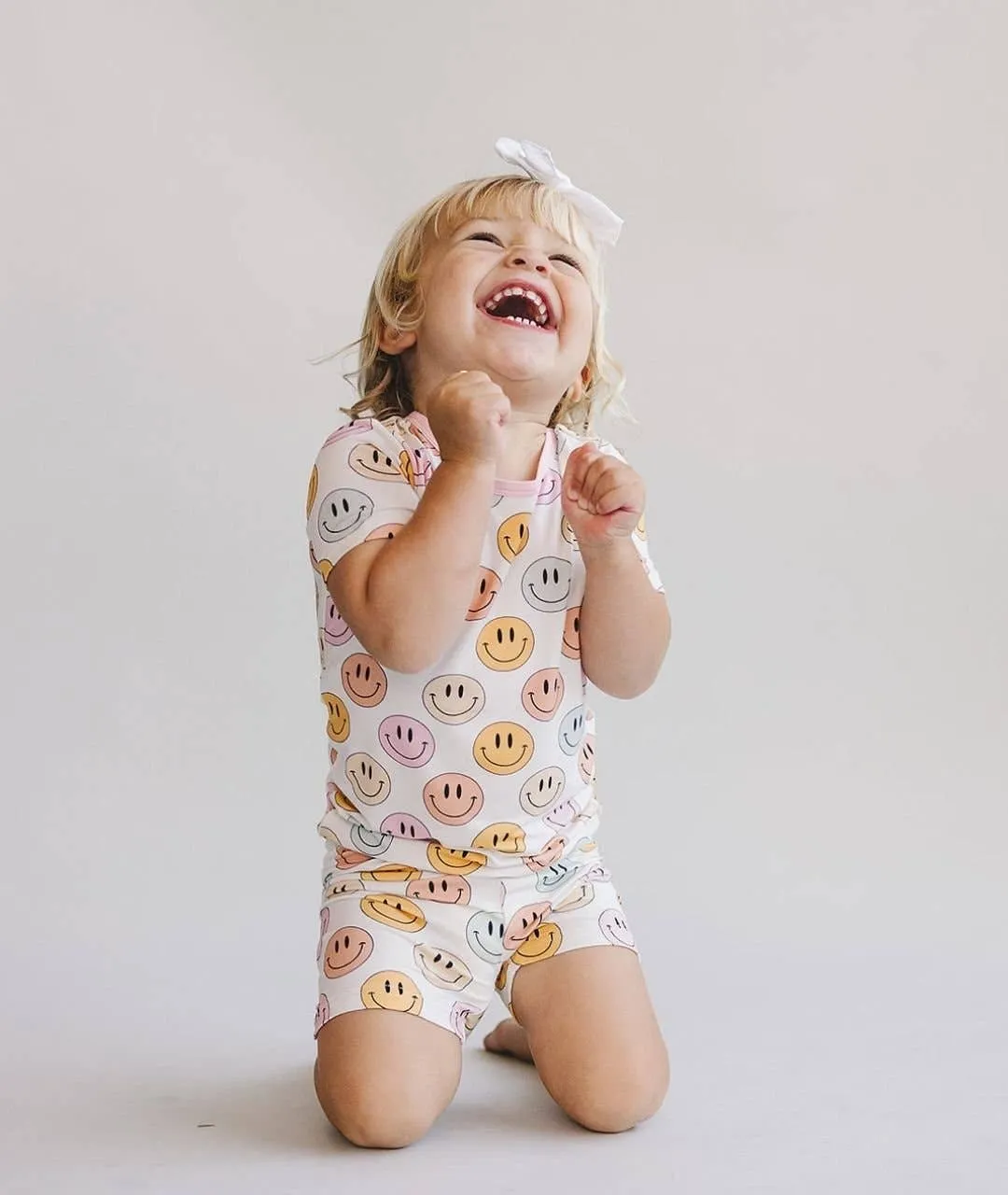 Smiley Bamboo Two Piece Shorts Set | Pink