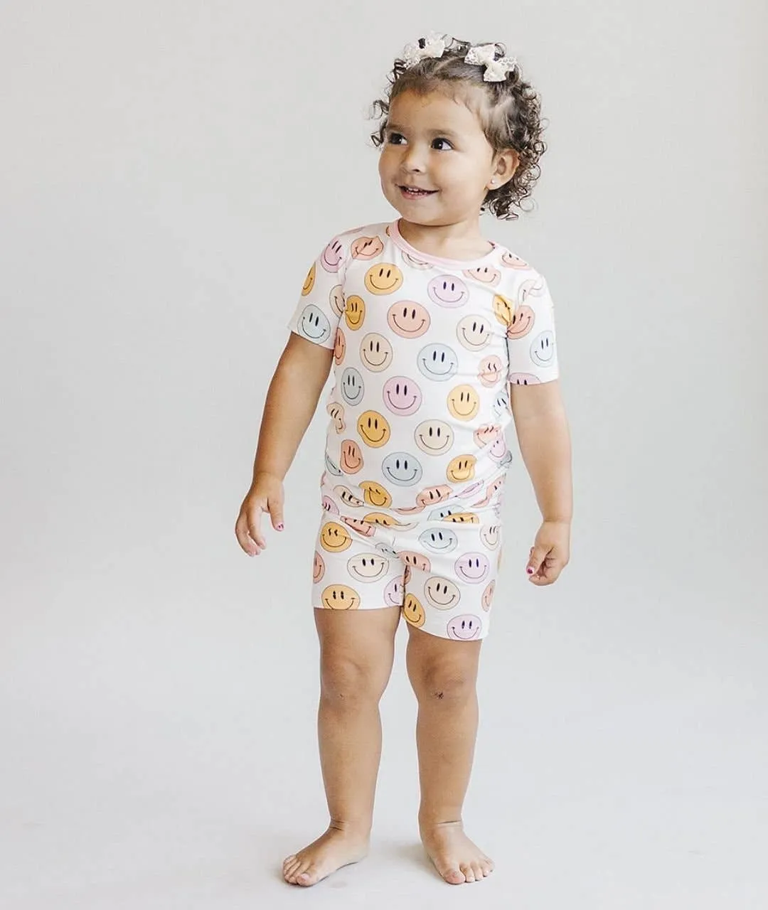 Smiley Bamboo Two Piece Shorts Set | Pink