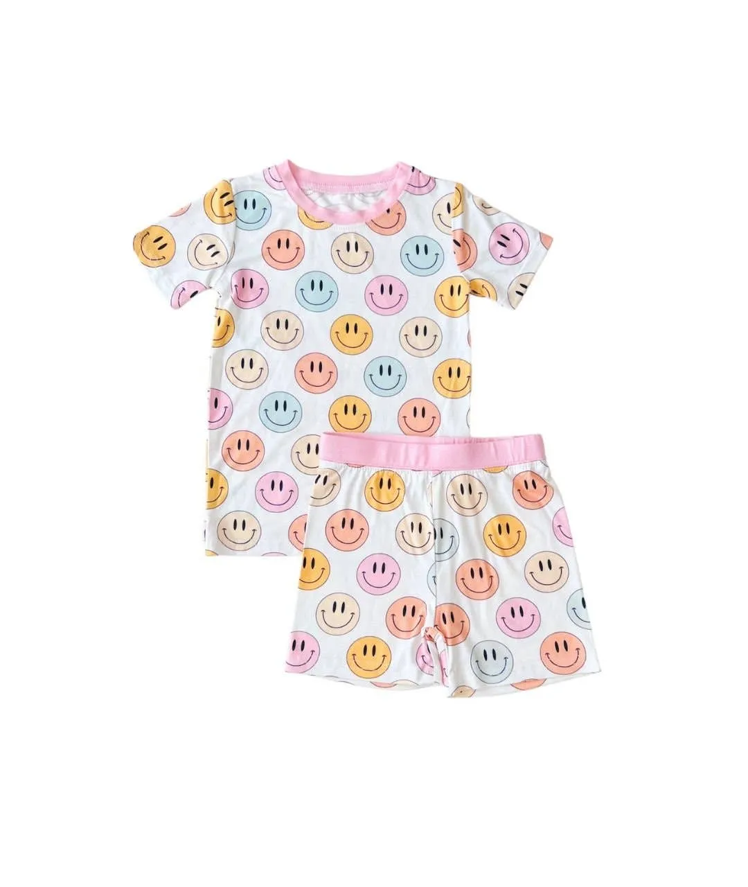 Smiley Bamboo Two Piece Shorts Set | Pink