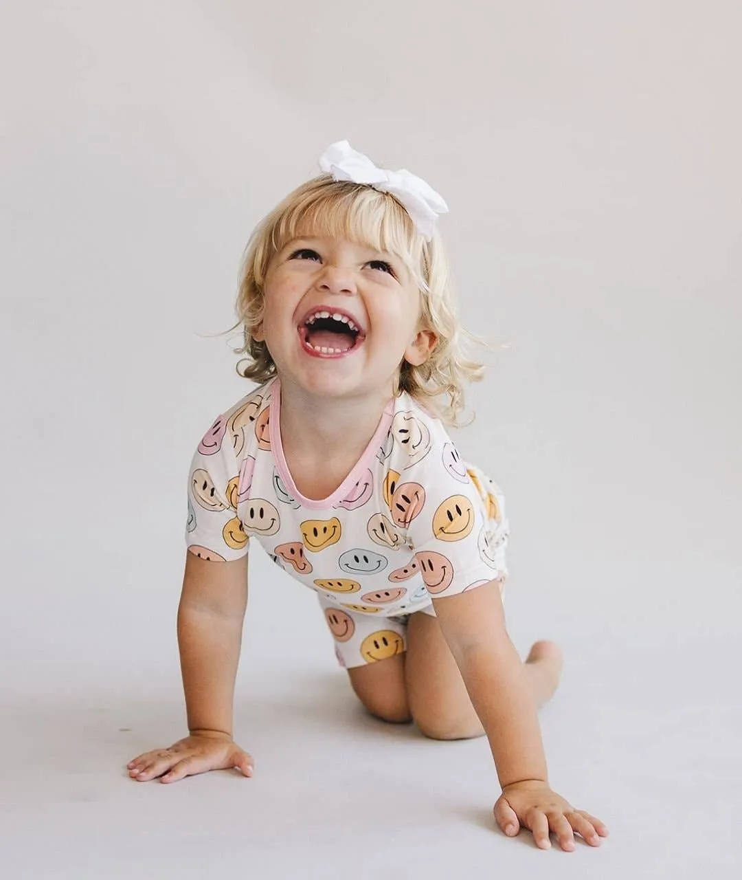 Smiley Bamboo Two Piece Shorts Set | Pink