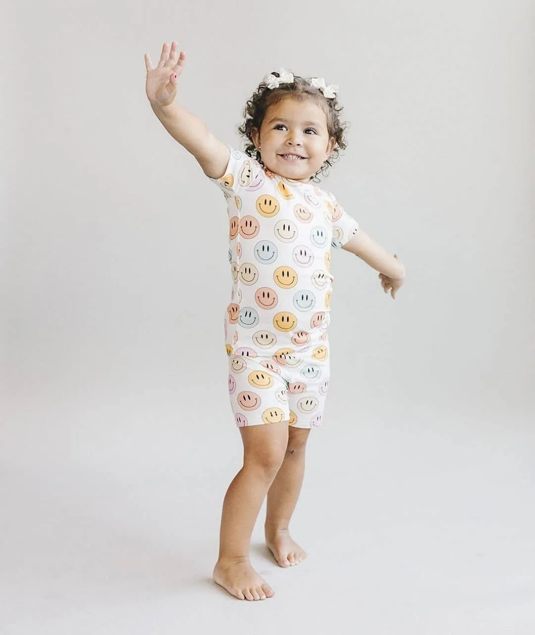 Smiley Bamboo Two Piece Shorts Set | Pink