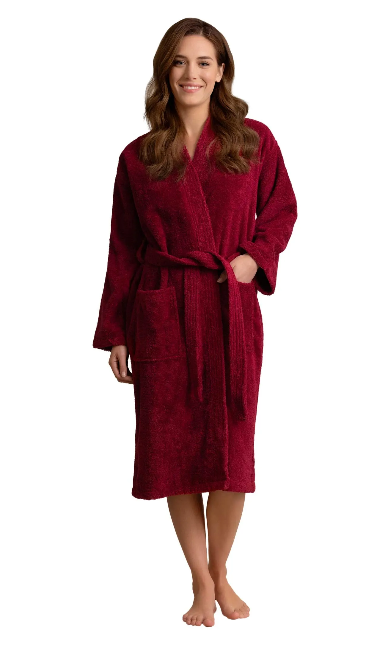 Soft Touch Linen Premium Women's Terry Cloth Bathrobe - Absorbent Terry Cloth Robe - Deluxe Turkish Terry cloth for Women-Towel-like Material-(Burgundy, Small)