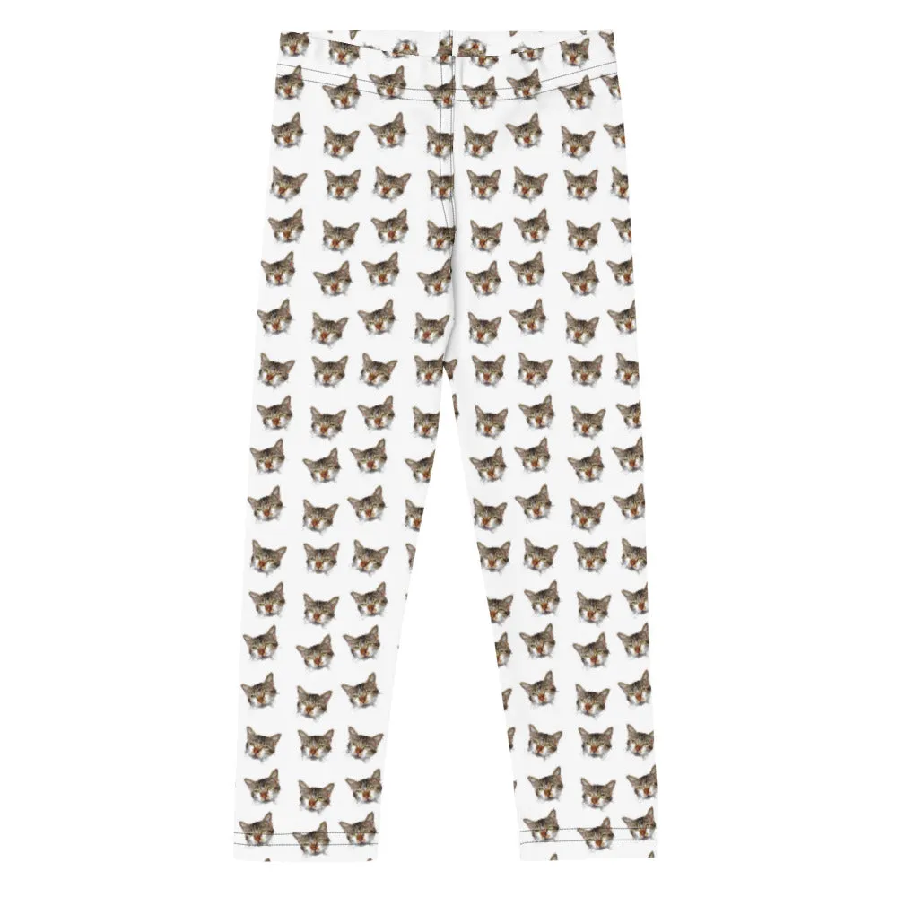 Tabby Cat Cute Kid's Leggings, Peanut Meow Cat Cute Children's Tights-Made in USA/EU/MX