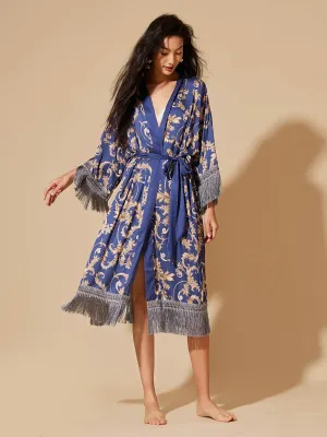 Tassels Blue Kimono Robe