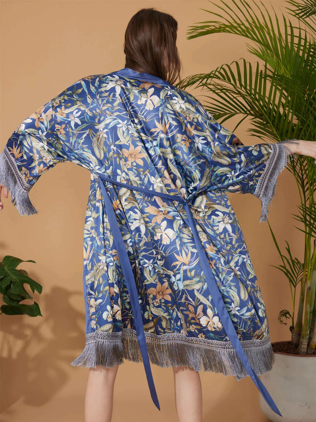 Tassels Floral Kimono Robe