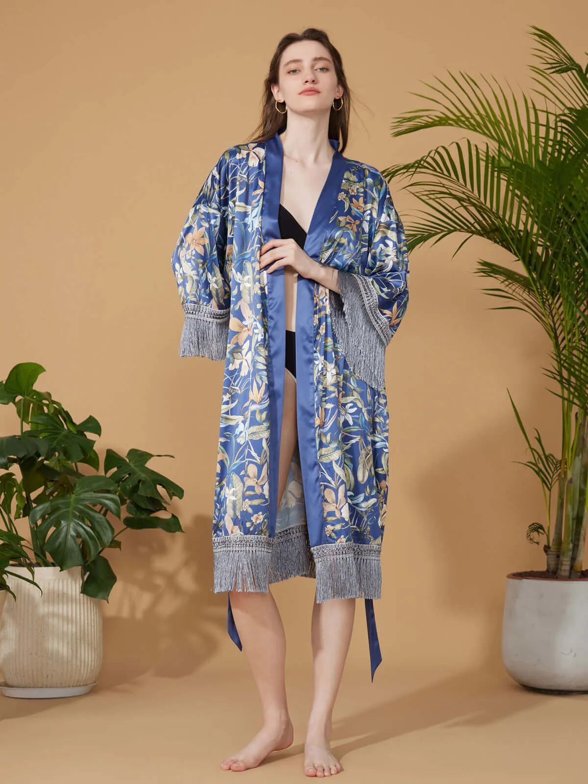 Tassels Floral Kimono Robe