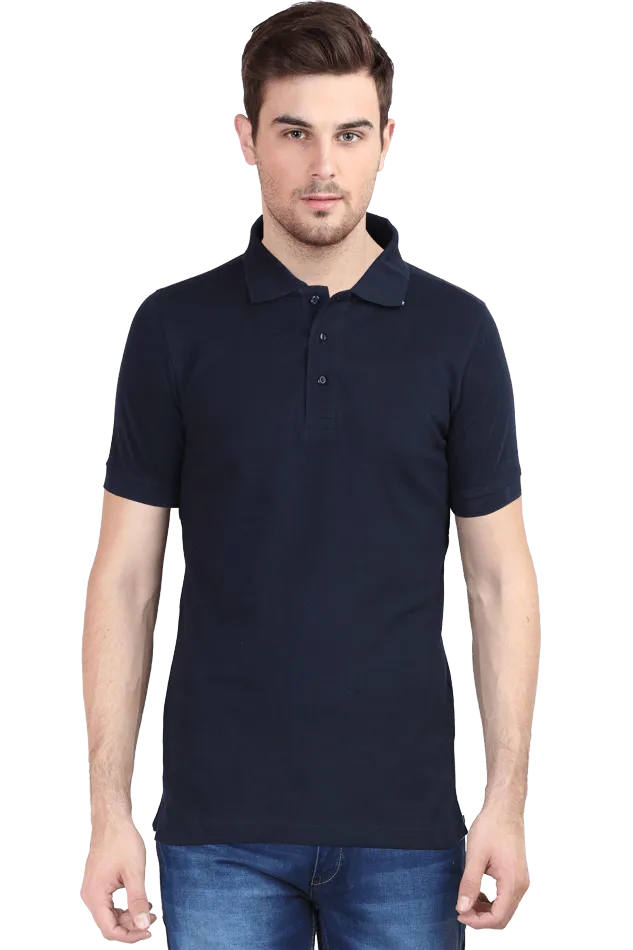 Unisex Navy Blue Cotton Polo T-Shirt