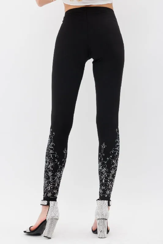 Vocal Bling Rhinestones Leggings - Black