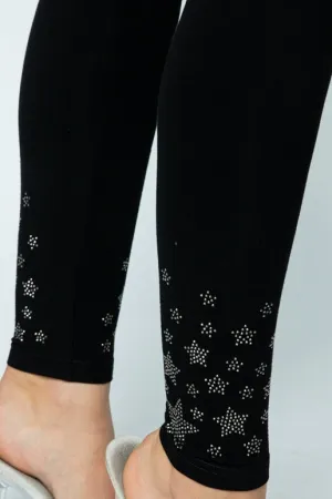 Vocal Rhinestone Stars Leggings - Black