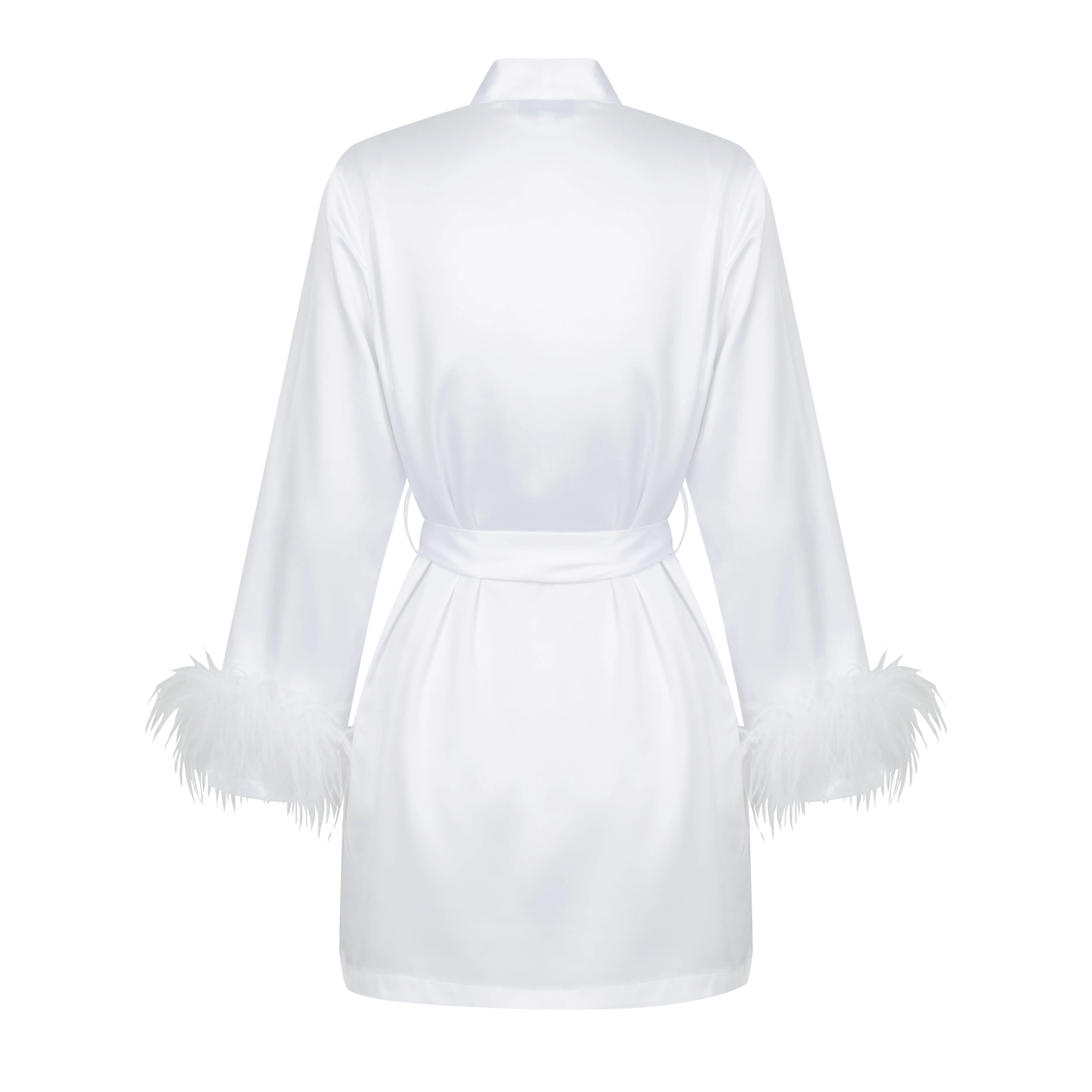 White Satin Feather Short Robe