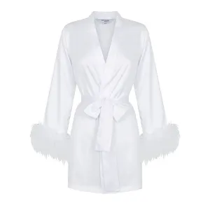 White Satin Feather Short Robe