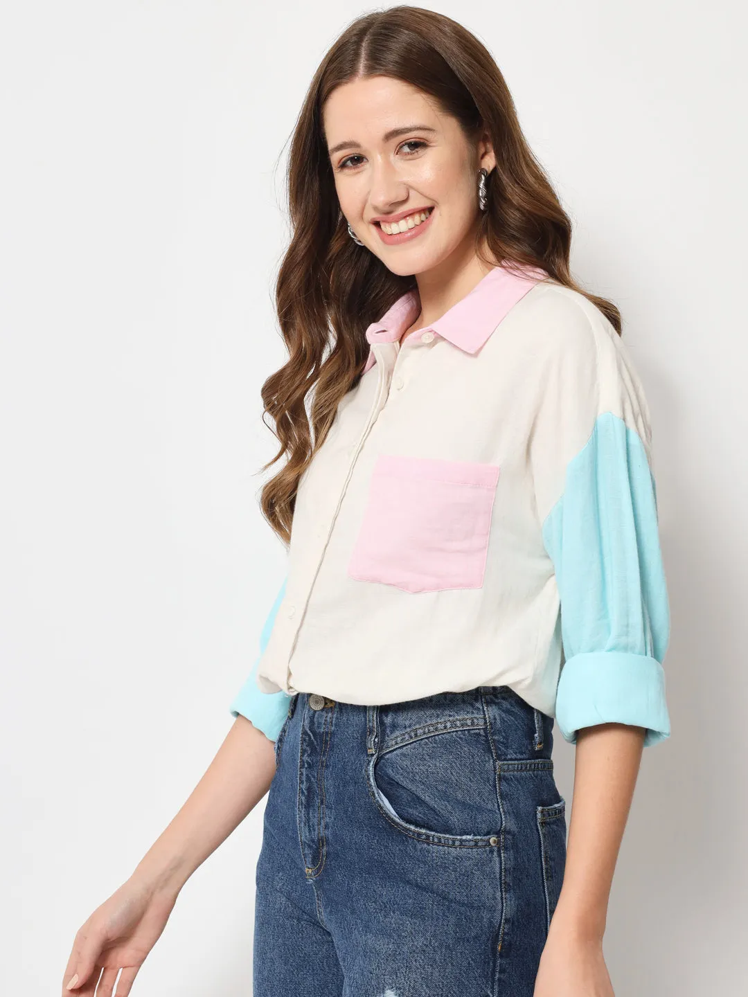 Women Classic Colourblocked Cotton Casual Shirt