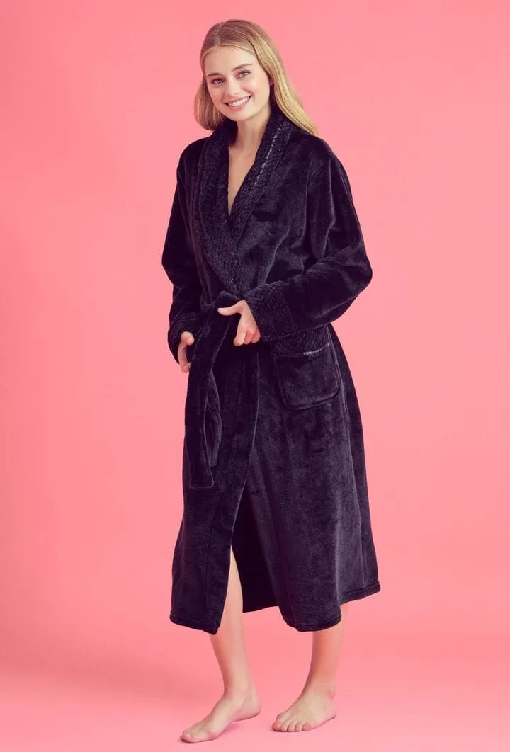 Women Plush Shawl Collar Robe, Luxury & Comfort, Lightweight & Soft, (Black)