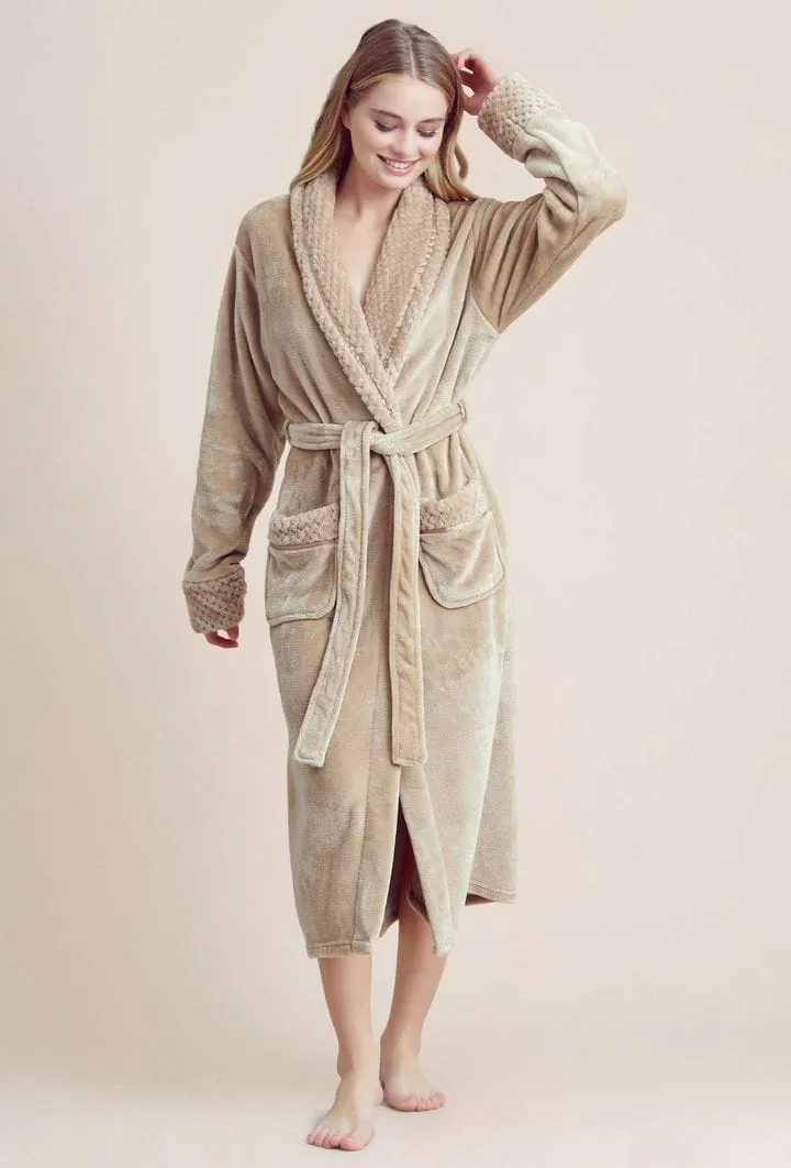 Women Plush Shawl Collar Robe, Luxury & Comfort, Lightweight & Soft, (Taupe)