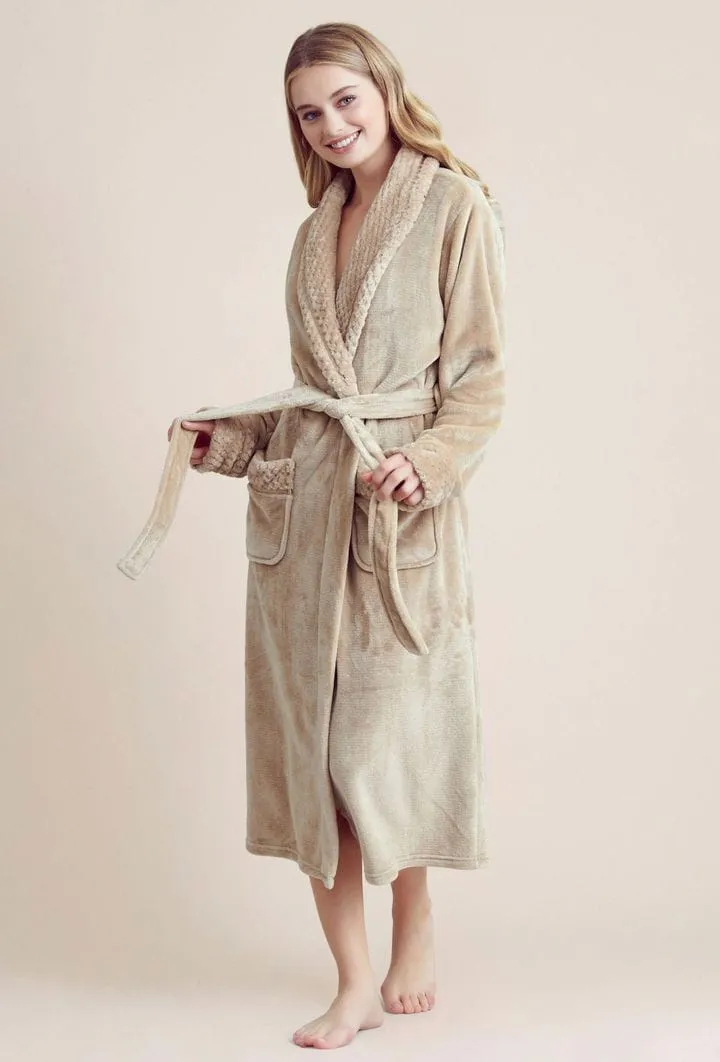 Women Plush Shawl Collar Robe, Luxury & Comfort, Lightweight & Soft, (Taupe)