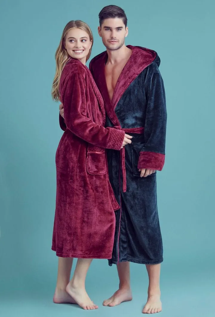 Women Plush Shawl Collar Robe, Luxury & Comfort, Lightweight & Soft, (Wine Red)