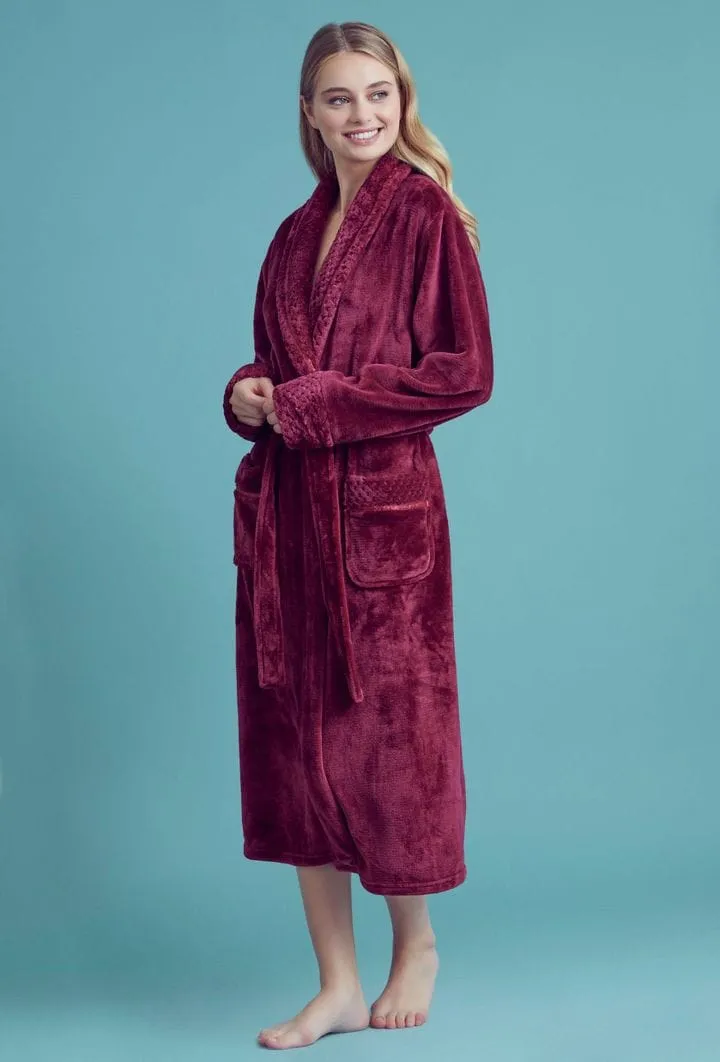 Women Plush Shawl Collar Robe, Luxury & Comfort, Lightweight & Soft, (Wine Red)