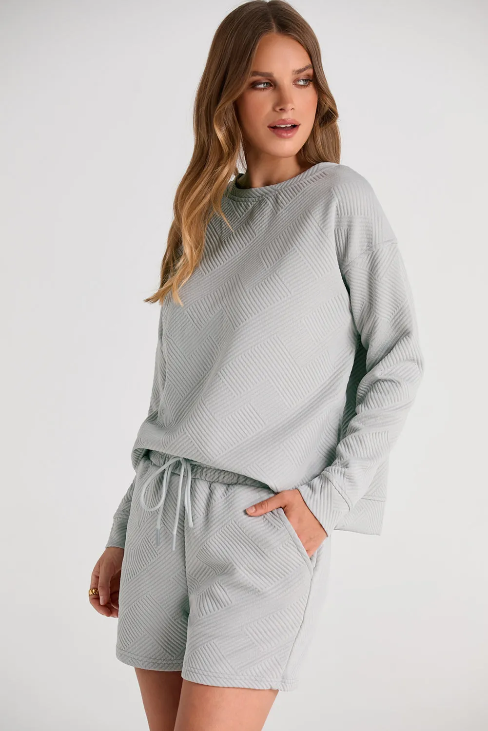 Women's 2 Piece Textured Outfits Long Sleeve Lounge Sets Cozy Pajamas Tracksuit Set