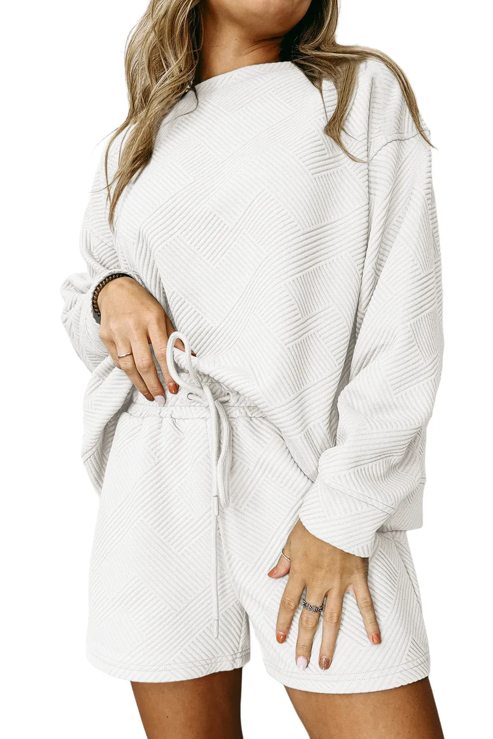 Women's 2 Piece Textured Outfits Long Sleeve Lounge Sets Cozy Pajamas Tracksuit Set