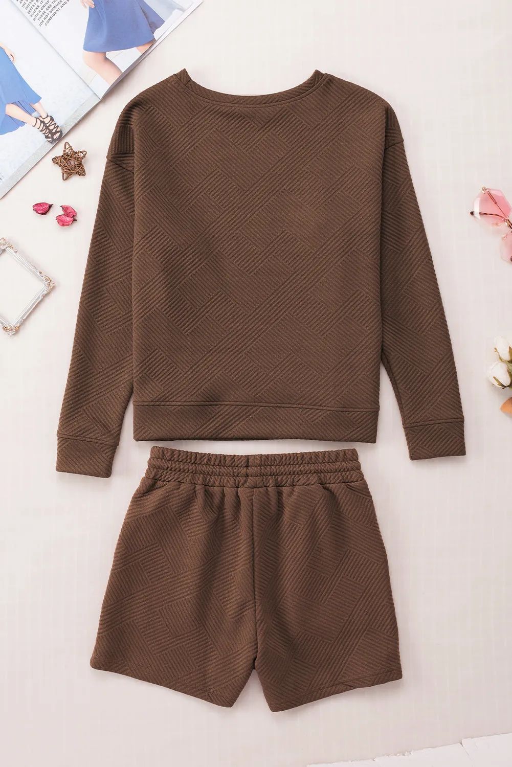 Women's 2 Piece Textured Outfits Long Sleeve Lounge Sets Cozy Pajamas Tracksuit Set