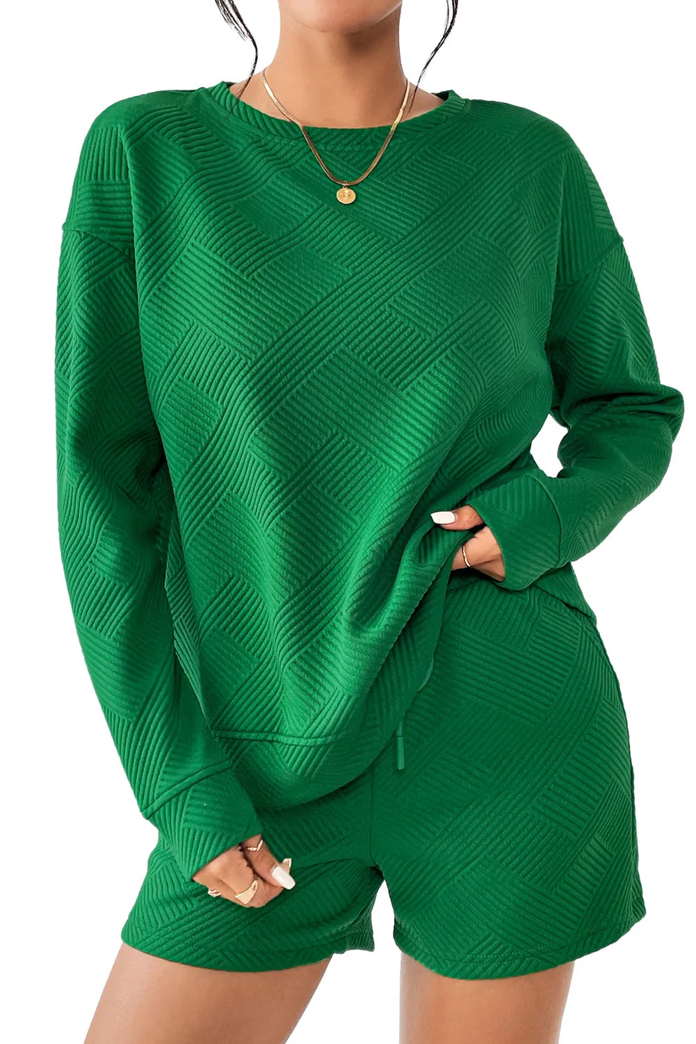 Women's 2 Piece Textured Outfits Long Sleeve Lounge Sets Cozy Pajamas Tracksuit Set