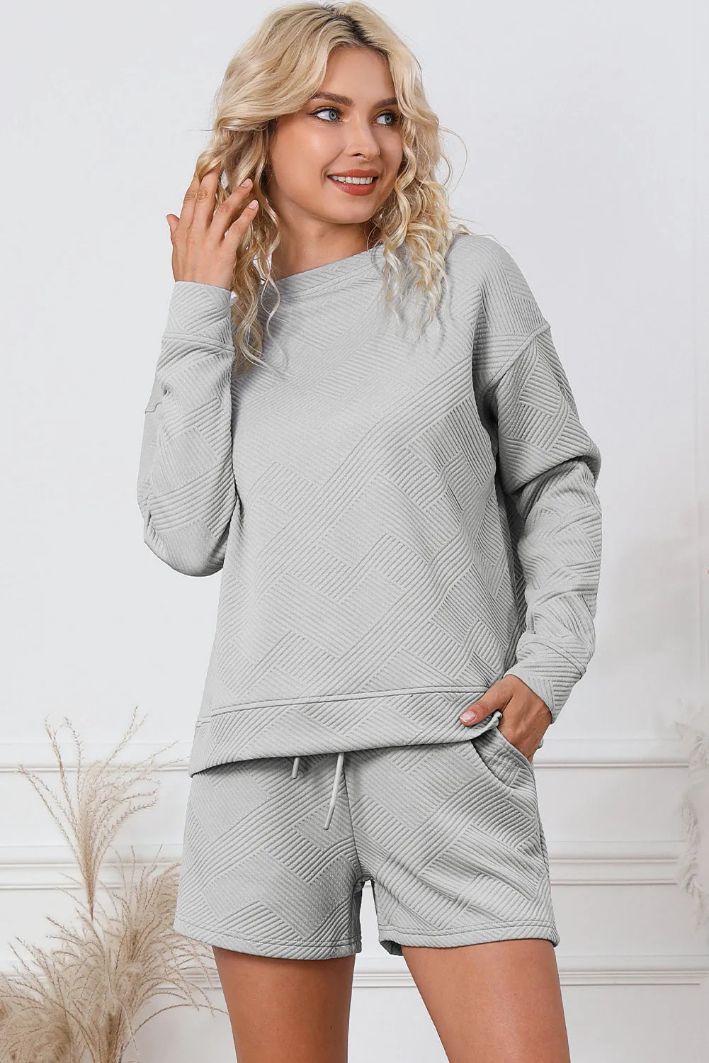 Women's 2 Piece Textured Outfits Long Sleeve Lounge Sets Cozy Pajamas Tracksuit Set