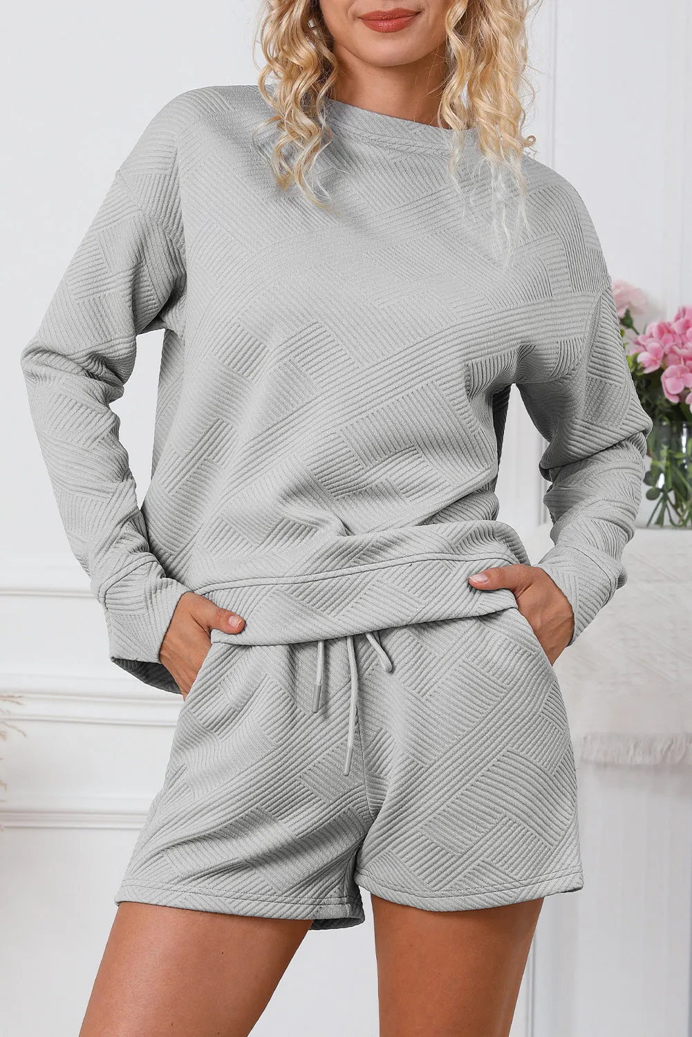 Women's 2 Piece Textured Outfits Long Sleeve Lounge Sets Cozy Pajamas Tracksuit Set