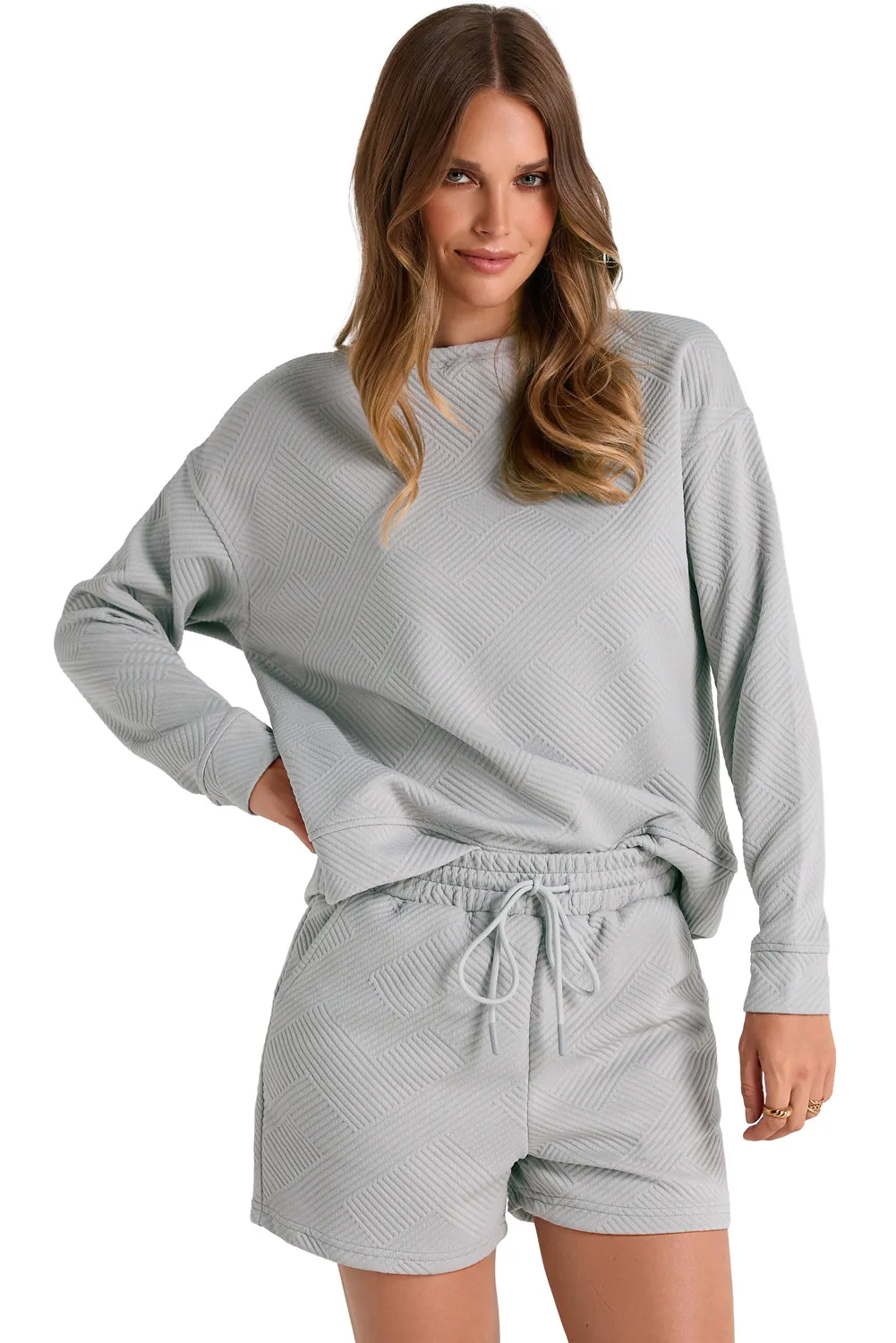 Women's 2 Piece Textured Outfits Long Sleeve Lounge Sets Cozy Pajamas Tracksuit Set