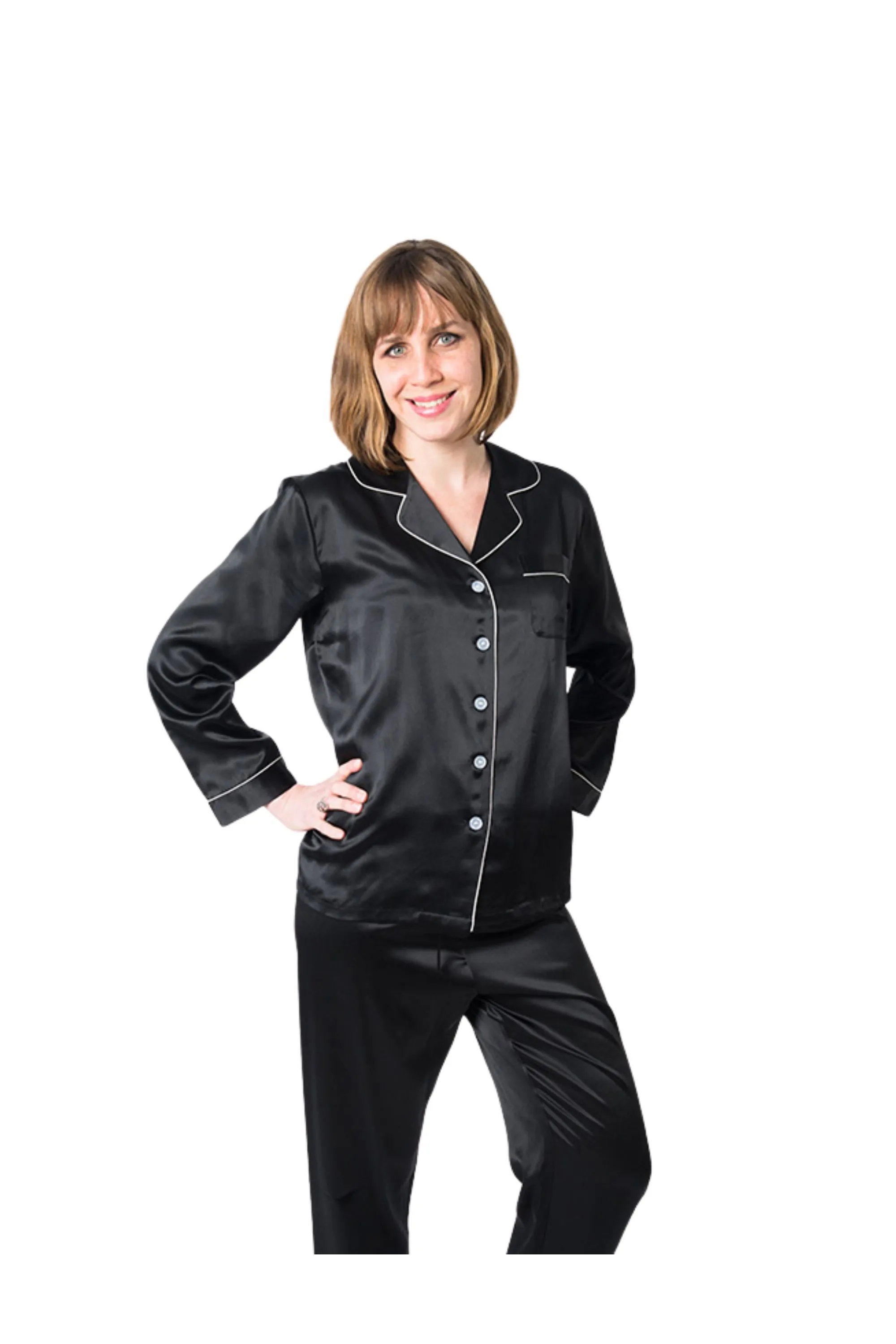 Women's Black Mulberry Silk Pajama Set