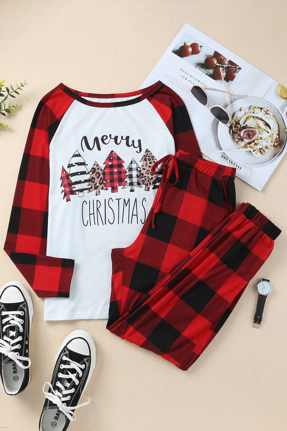 Womens Buffalo Plaid "Merry Christmas" Pajama Set for Women