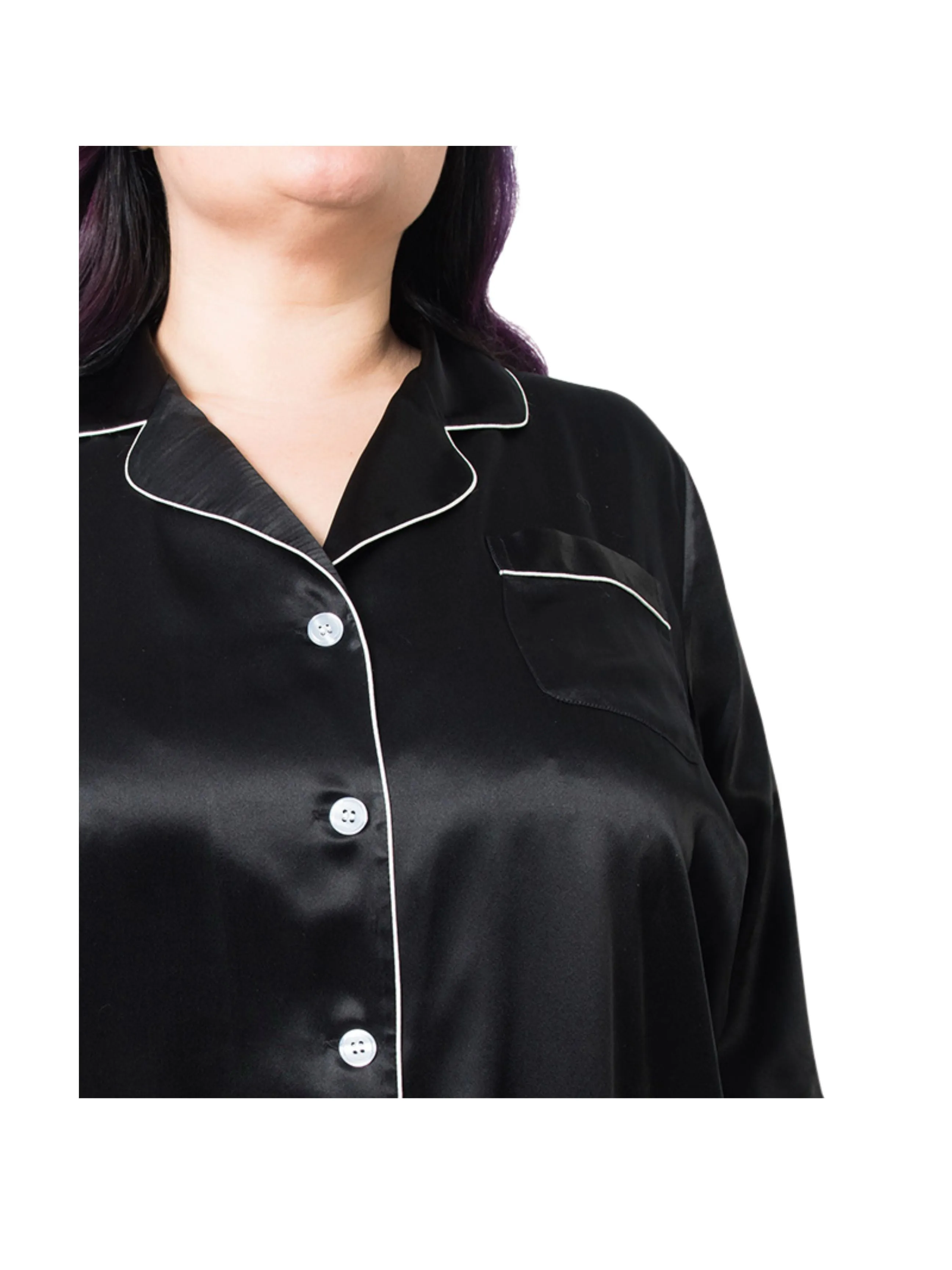 Women's Plus Size Black Mulberry Silk Pajama Set