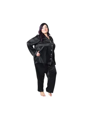 Women's Plus Size Black Mulberry Silk Pajama Set