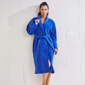 Women's Plush Bathrobe, Cotton Turkish Velour Shawl Collar, Luxury & Comfortable Robe, (Royal Blue)