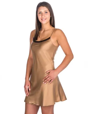 Women's Premium Satin Chemise/Nightgown with Lace Accent - Champagne Glow