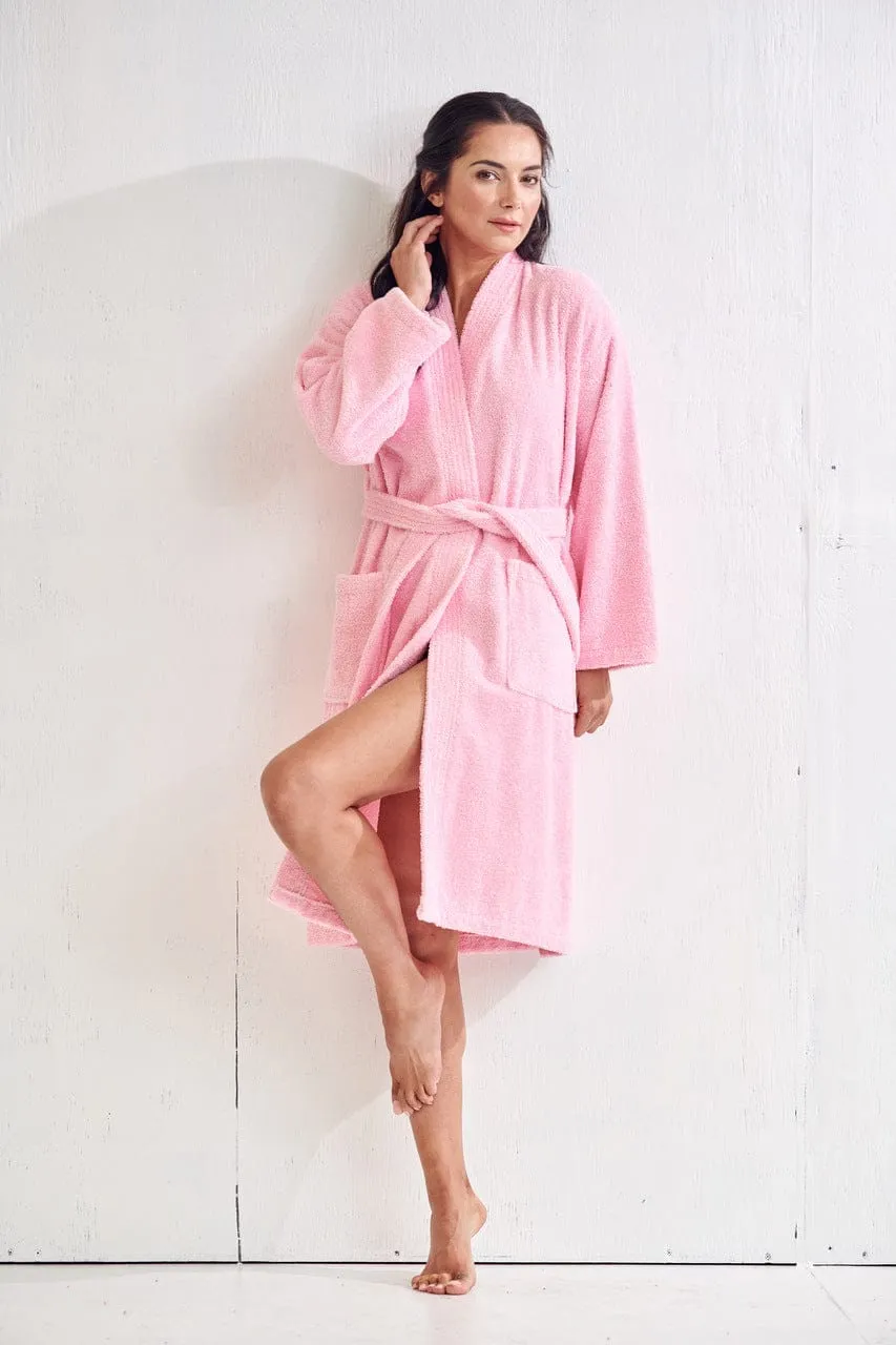 Women's Terry Cloth Cotton Turkish Bathrobe, Kimono Style, Comfort Soft & Fast Dry, (Pink)