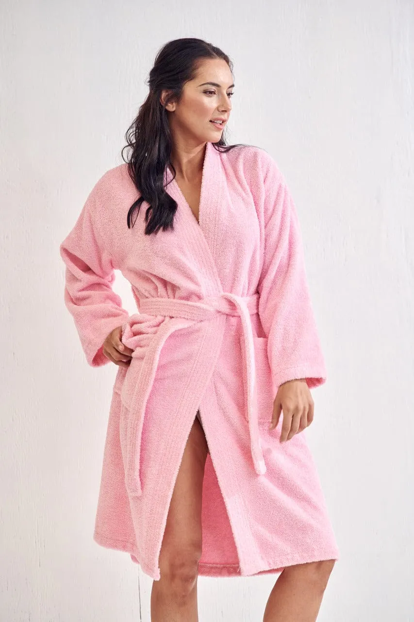 Women's Terry Cloth Cotton Turkish Bathrobe, Kimono Style, Comfort Soft & Fast Dry, (Pink)