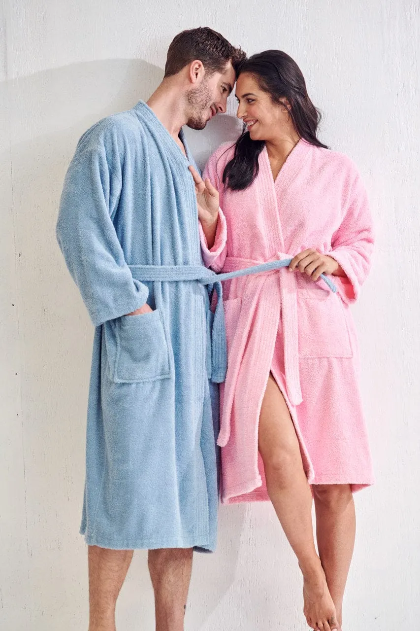 Women's Terry Cloth Cotton Turkish Bathrobe, Kimono Style, Comfort Soft & Fast Dry, (Pink)