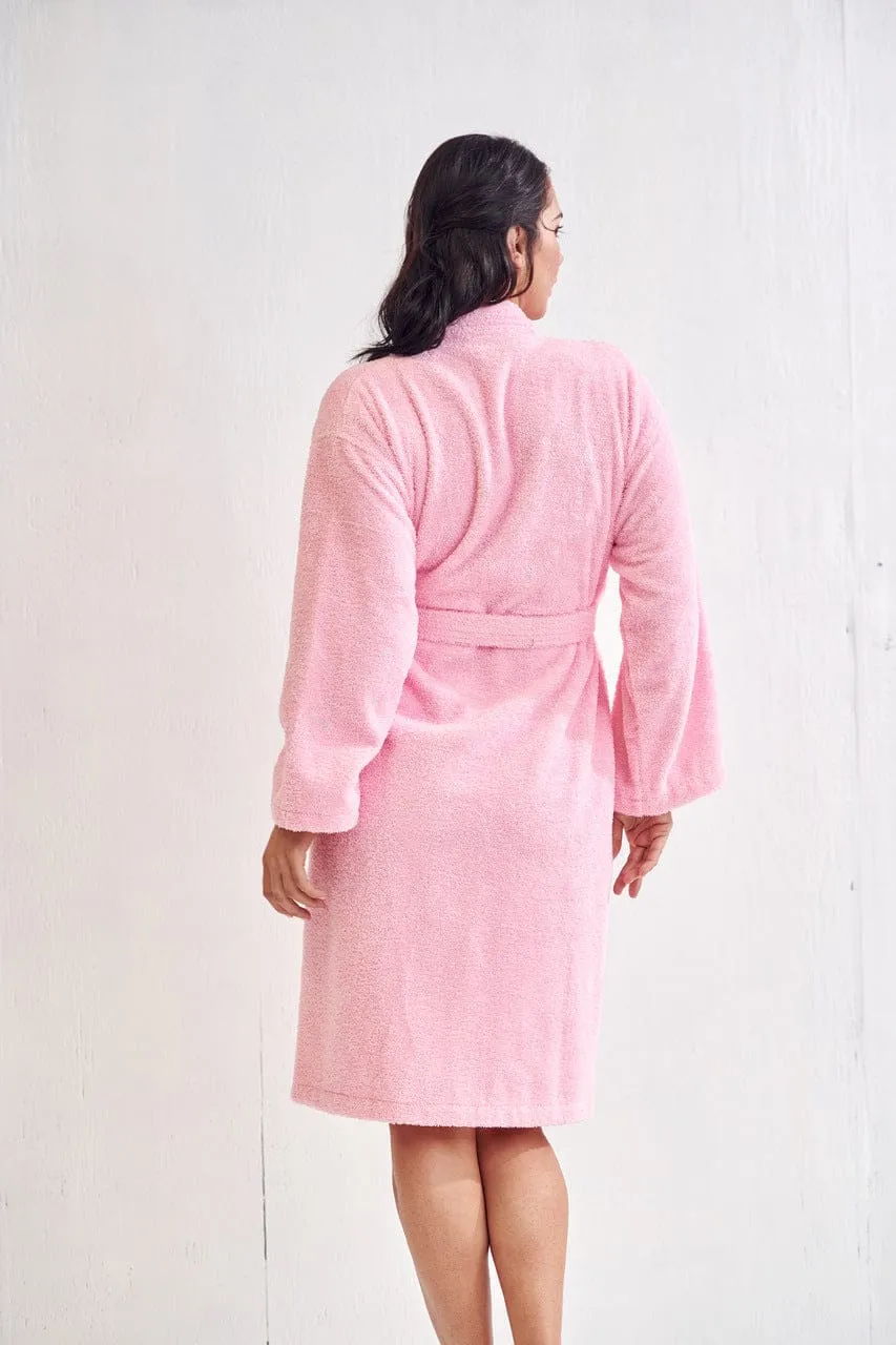 Women's Terry Cloth Cotton Turkish Bathrobe, Kimono Style, Comfort Soft & Fast Dry, (Pink)