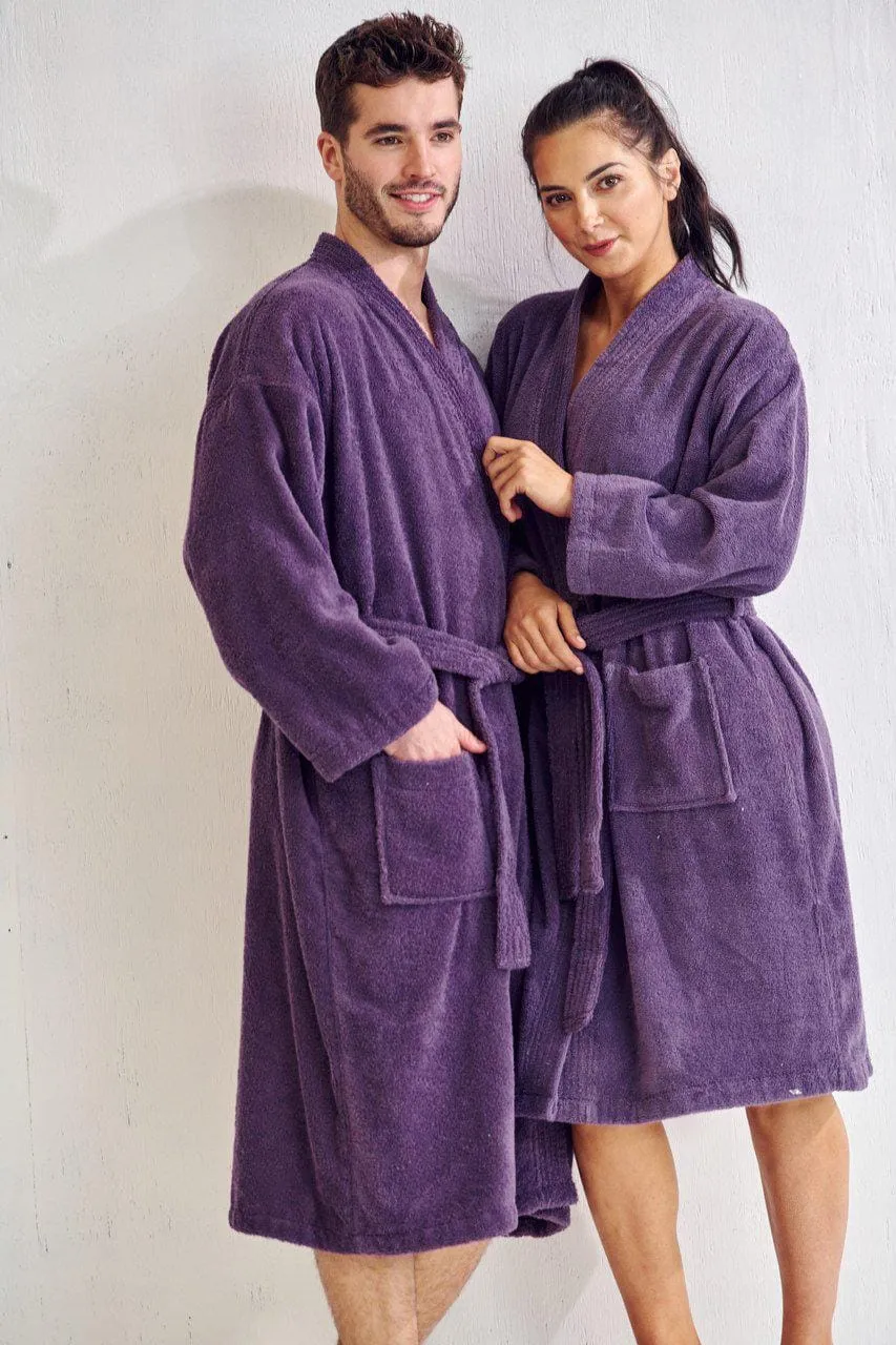 Women's Terry Cloth Cotton Turkish Bathrobe, Kimono Style, Comfort Soft & Fast Dry, (Purple)